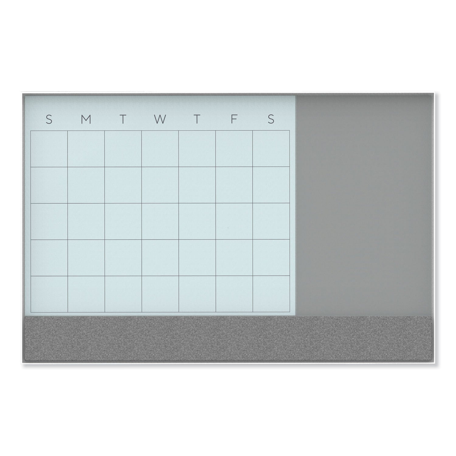 U Brands 3N1 Magnetic Glass Dry Erase Combo Board, 23 x 17, Month View, Gray/White Surface, White Aluminum Frame (3196U0001)