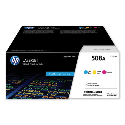 HP 508A, (CF360A-M) 3-Pack Cyan/Magenta/Yellow Original LaserJet Toner Cartridges