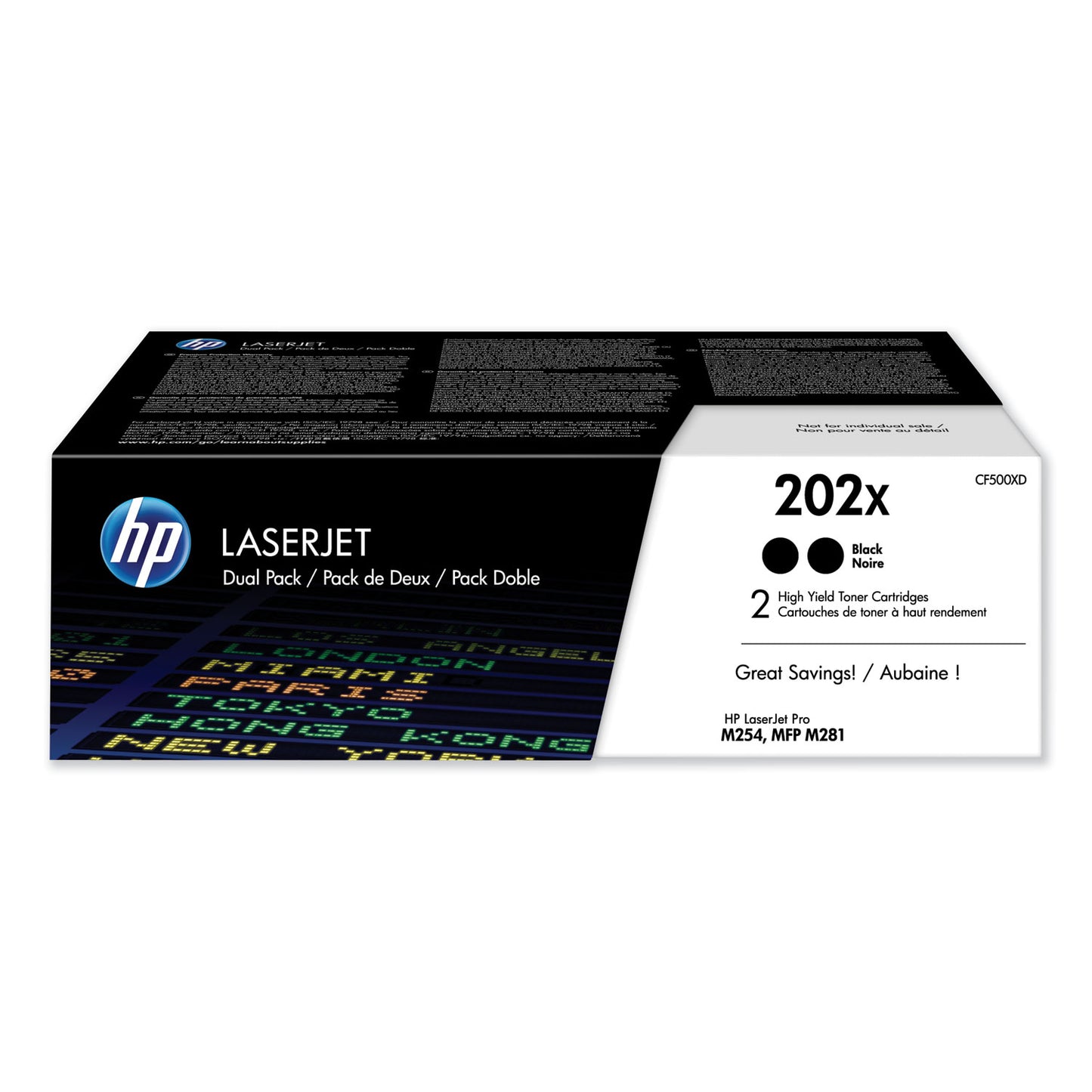 HP 202X, (CF500X-D) 2-Pack High-Yield Black Original LaserJet Toner Cartridges