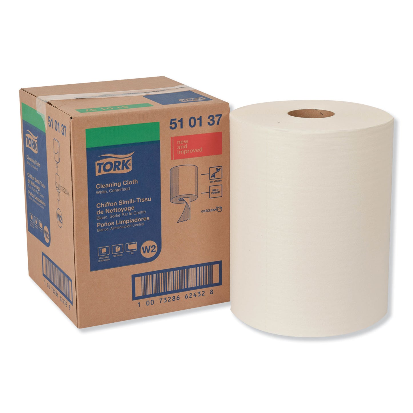 Tork Cleaning Cloth, 12.6 x 10, White, 500 Wipes/Carton (510137)