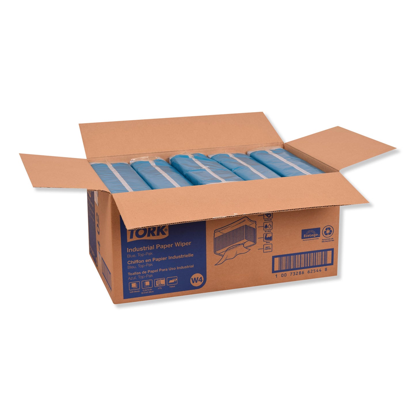 Tork Industrial Paper Wiper, 4-Ply, 12.8 x 16.4, Unscented, Blue, 90/Pack, 5 Packs/Carton (440278)