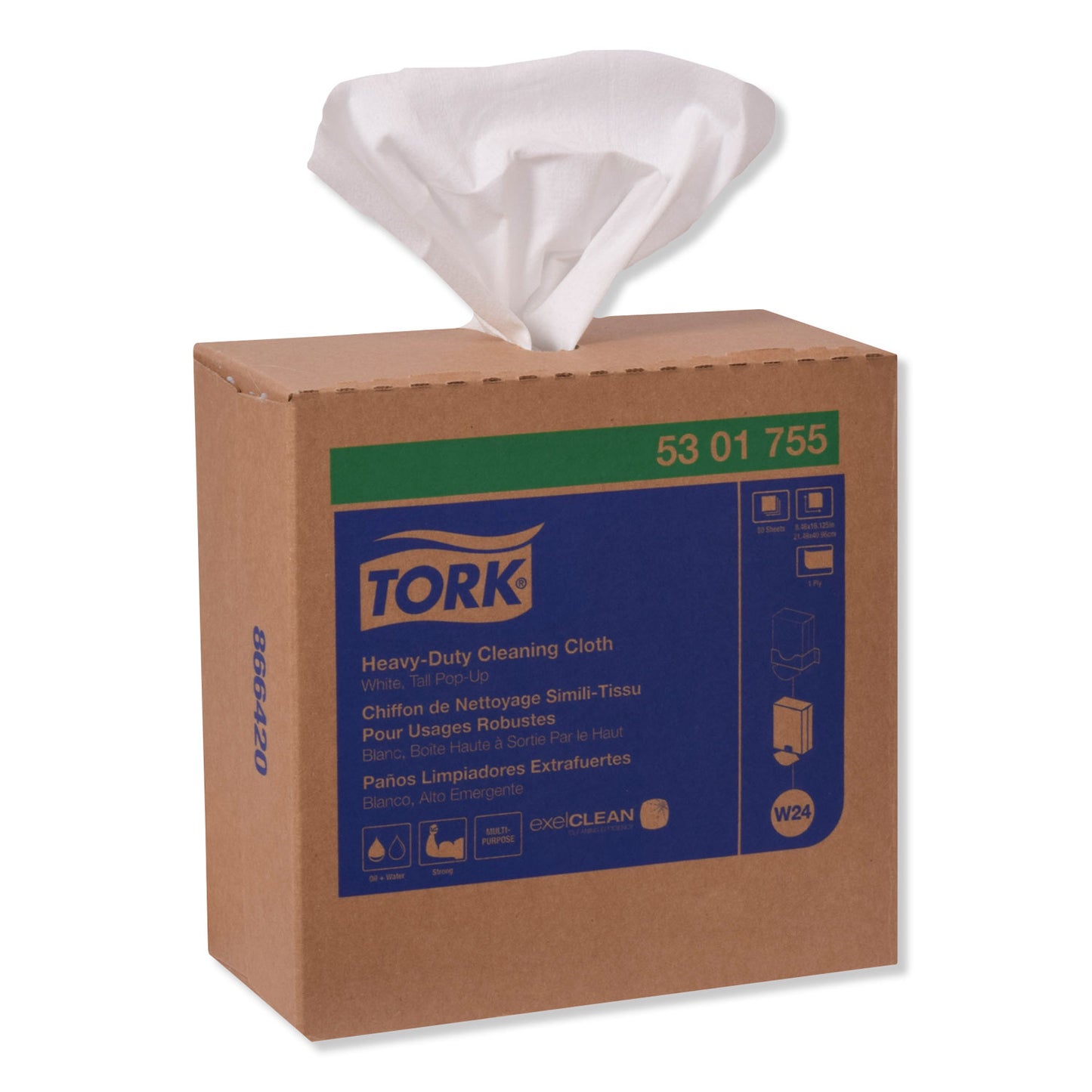 Tork Heavy-Duty Cleaning Cloth, 8.46 x 16.13, White, 80/Box, 5 Boxes/Carton (5301755)