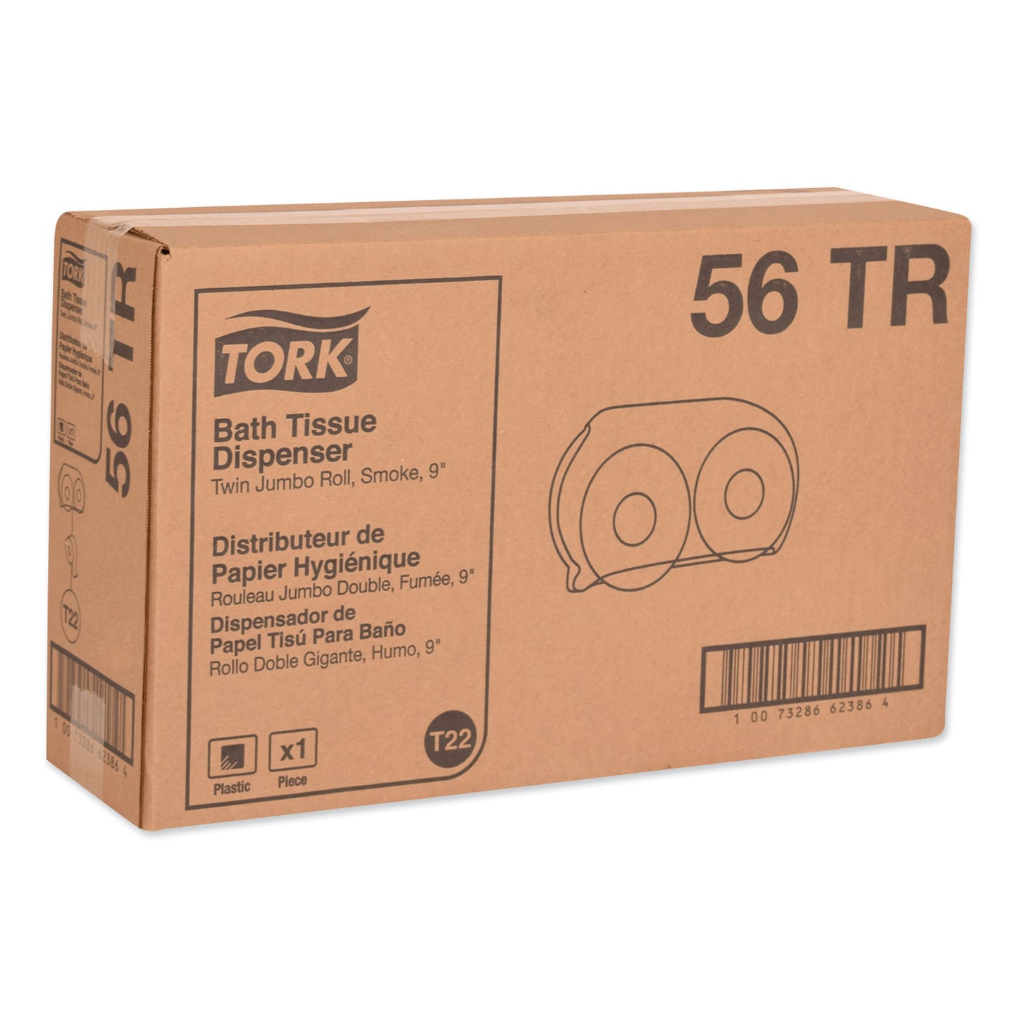 Tork Twin Jumbo Roll Bath Tissue Dispenser, 19.29 x 5.51 x 11.83, Smoke/Gray (56TR)