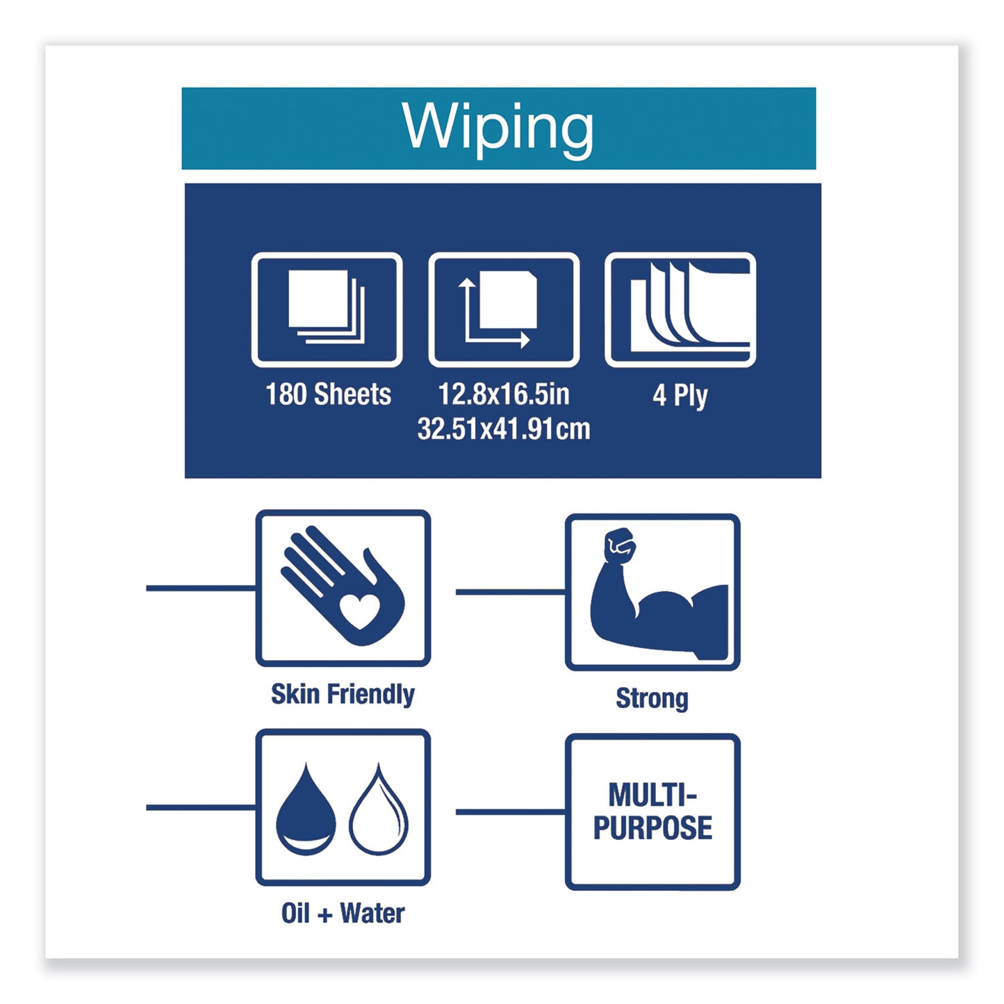 Tork Industrial Paper Wiper, 4-Ply, 12.8 x 16.5, Unscented, Blue, 180/Carton (13247501)