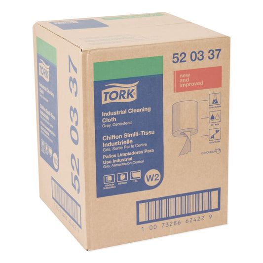 Tork Industrial Cleaning Cloths, 1-Ply, 12.6 x 10, Gray, 500 Wipes/Roll (520337)