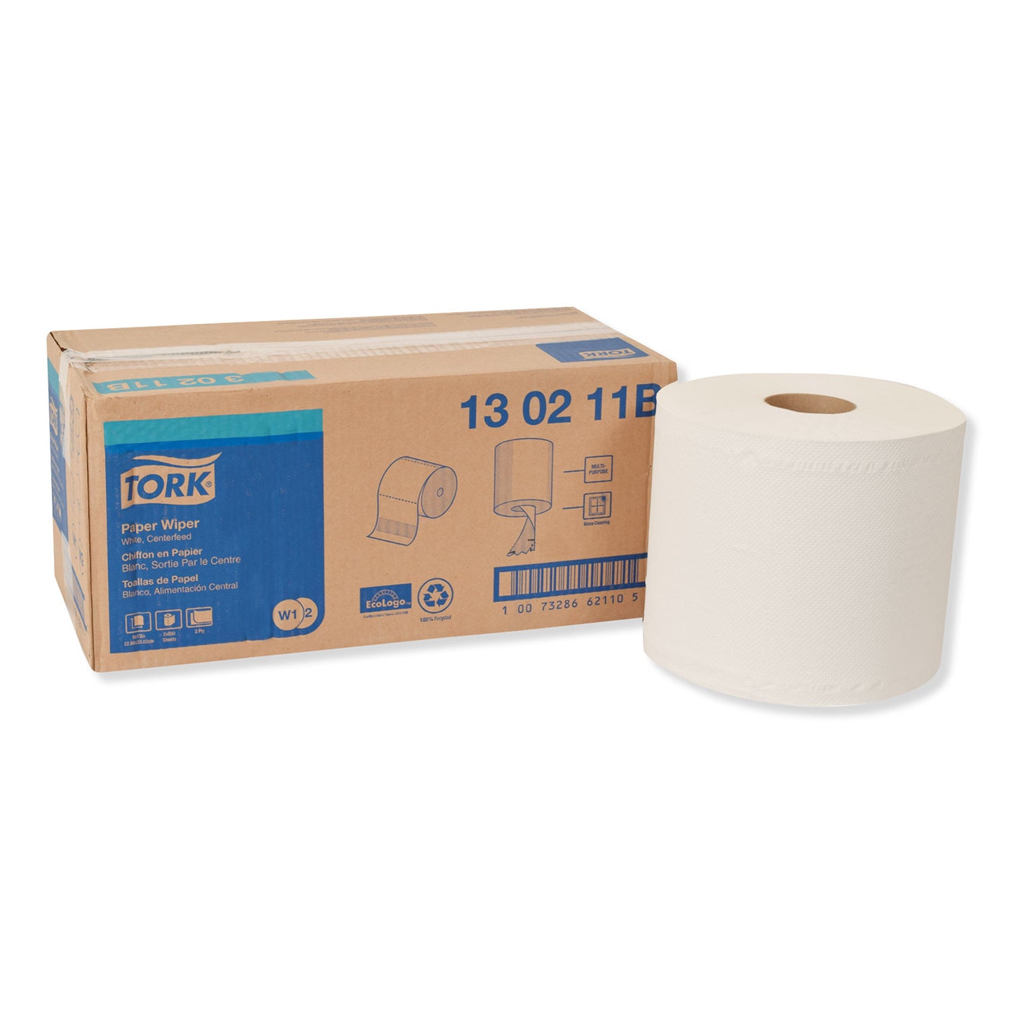 Tork Paper Wiper, Centerfeed, 2-Ply, 9 x 13, White, 800/Roll, 2 Rolls/Carton (130211B)