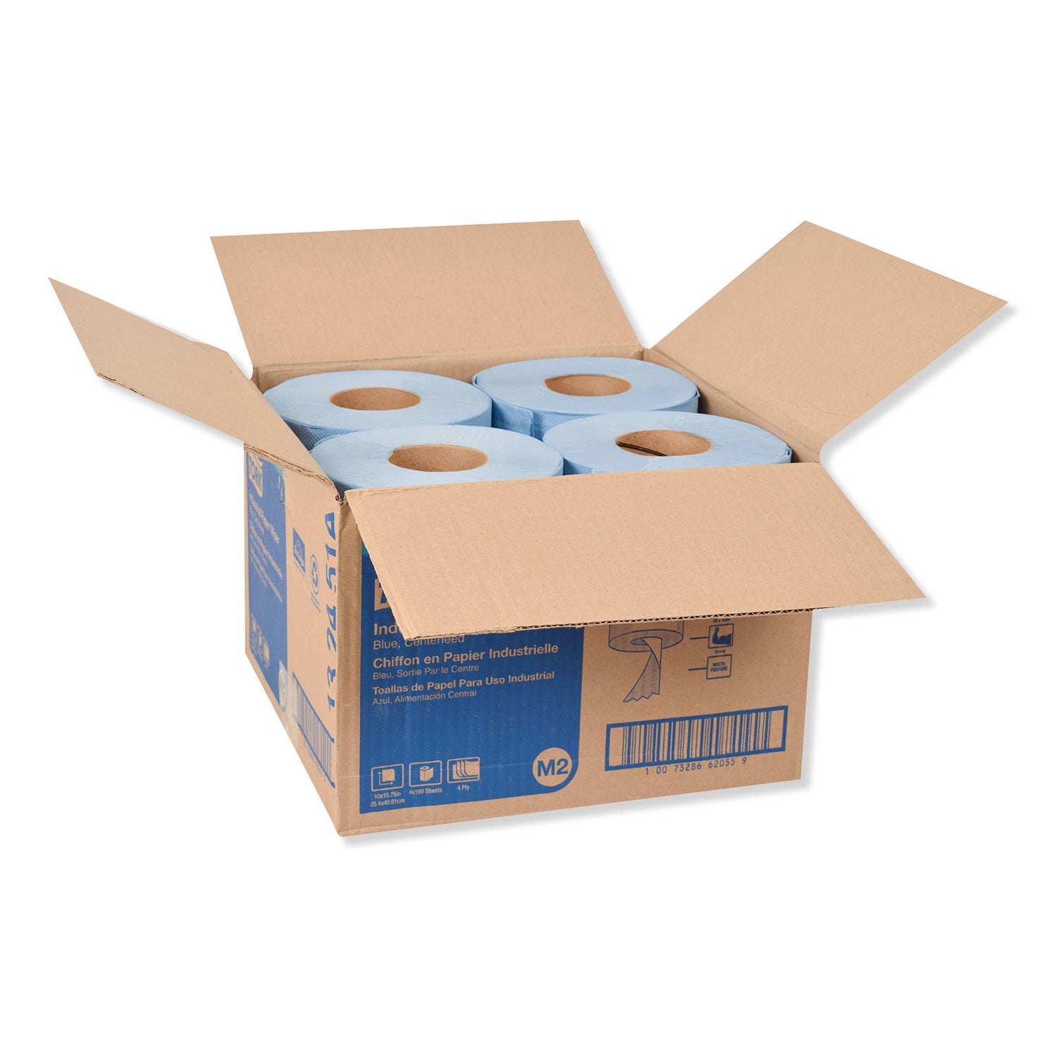 Tork Industrial Paper Wiper, 4-Ply, 10 x 15.75, Blue, 190 Wipes/Roll, 4 Roll/Carton (132451A)