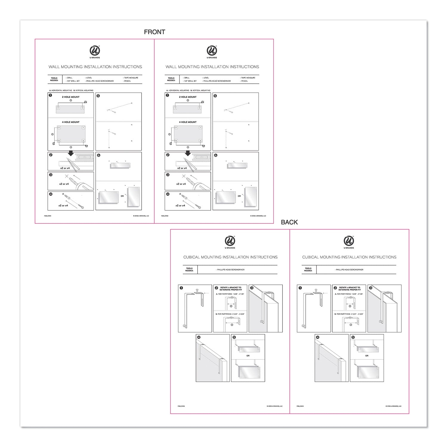 U Brands Cubicle Glass Dry Erase Board, Undated One-Week, 20 x 5.5, White Surface (3688U0001)