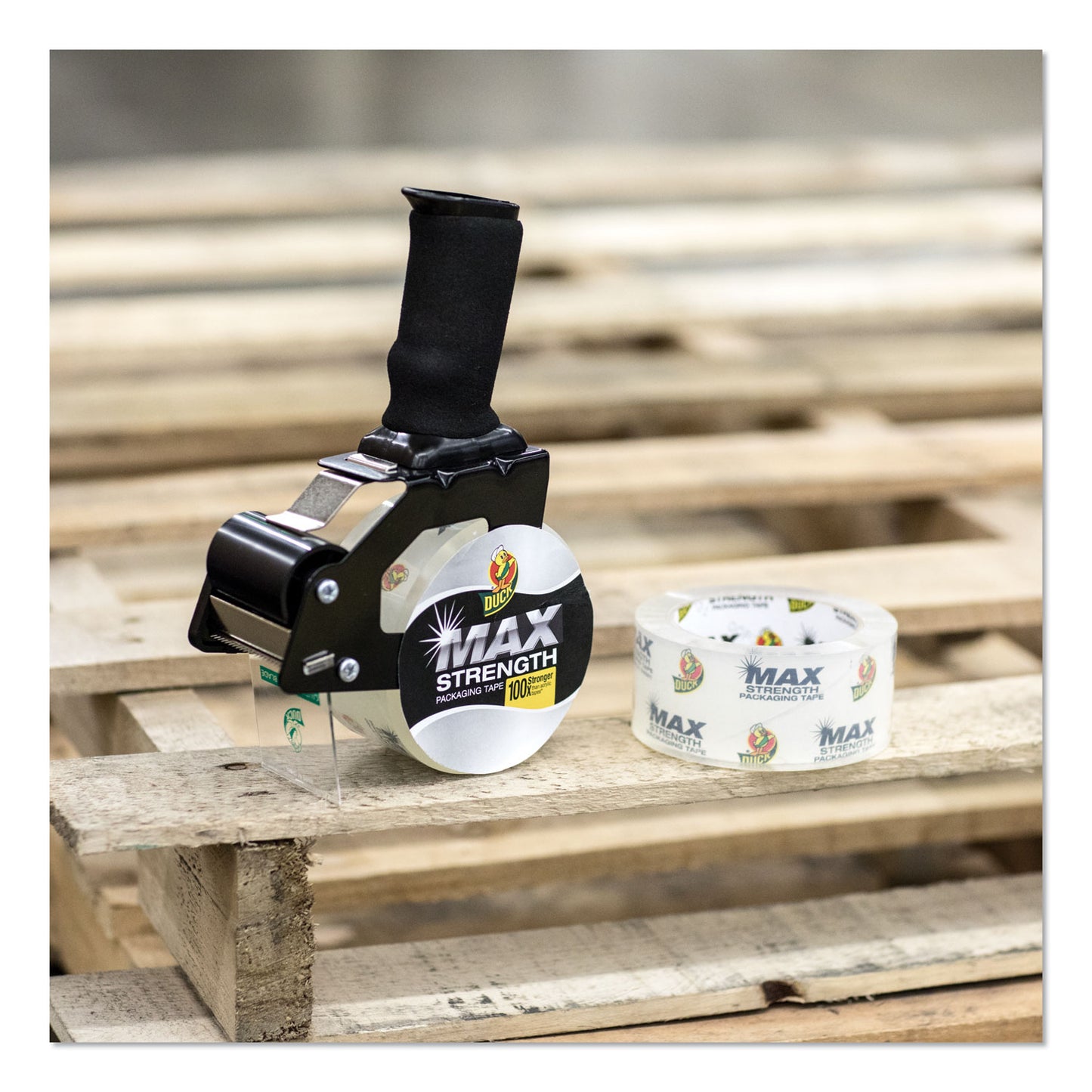 Duck MAX Packaging Tape with Pistol Grip Dispenser, 3" Core, 1.88" x 54.6 yds, Crystal Clear (284984)
