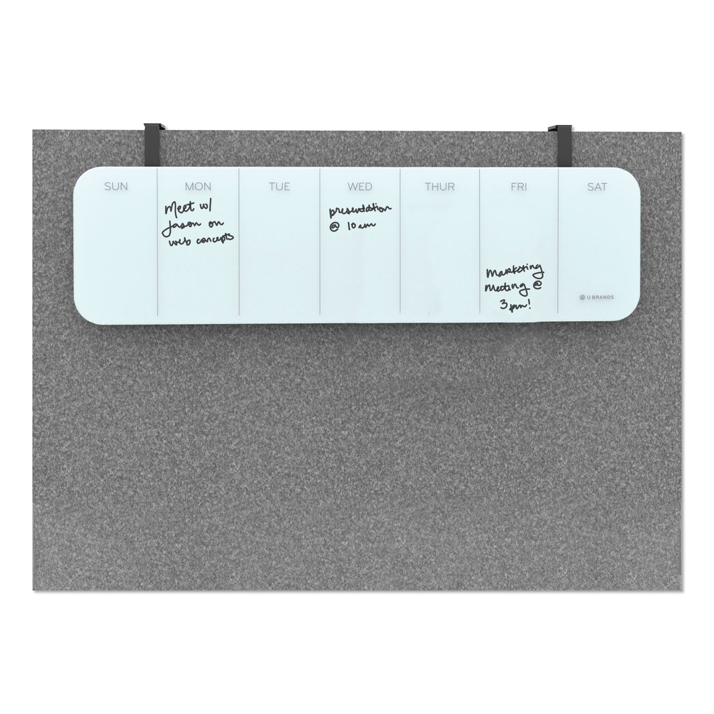 U Brands Cubicle Glass Dry Erase Board, Undated One-Week, 20 x 5.5, White Surface (3688U0001)