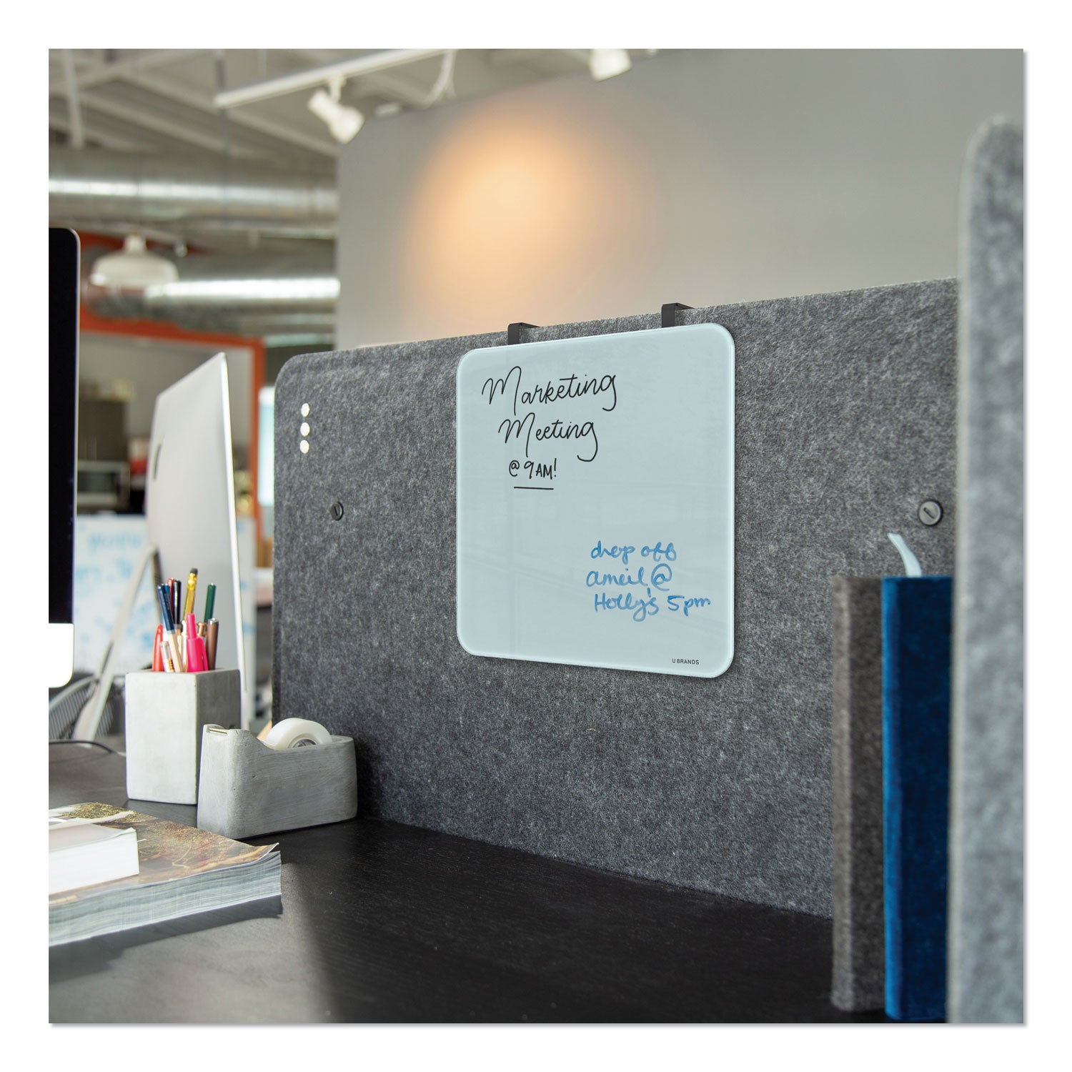 U Brands Cubicle Glass Dry Erase Board, 12 x 12, White Surface (3690U0001)