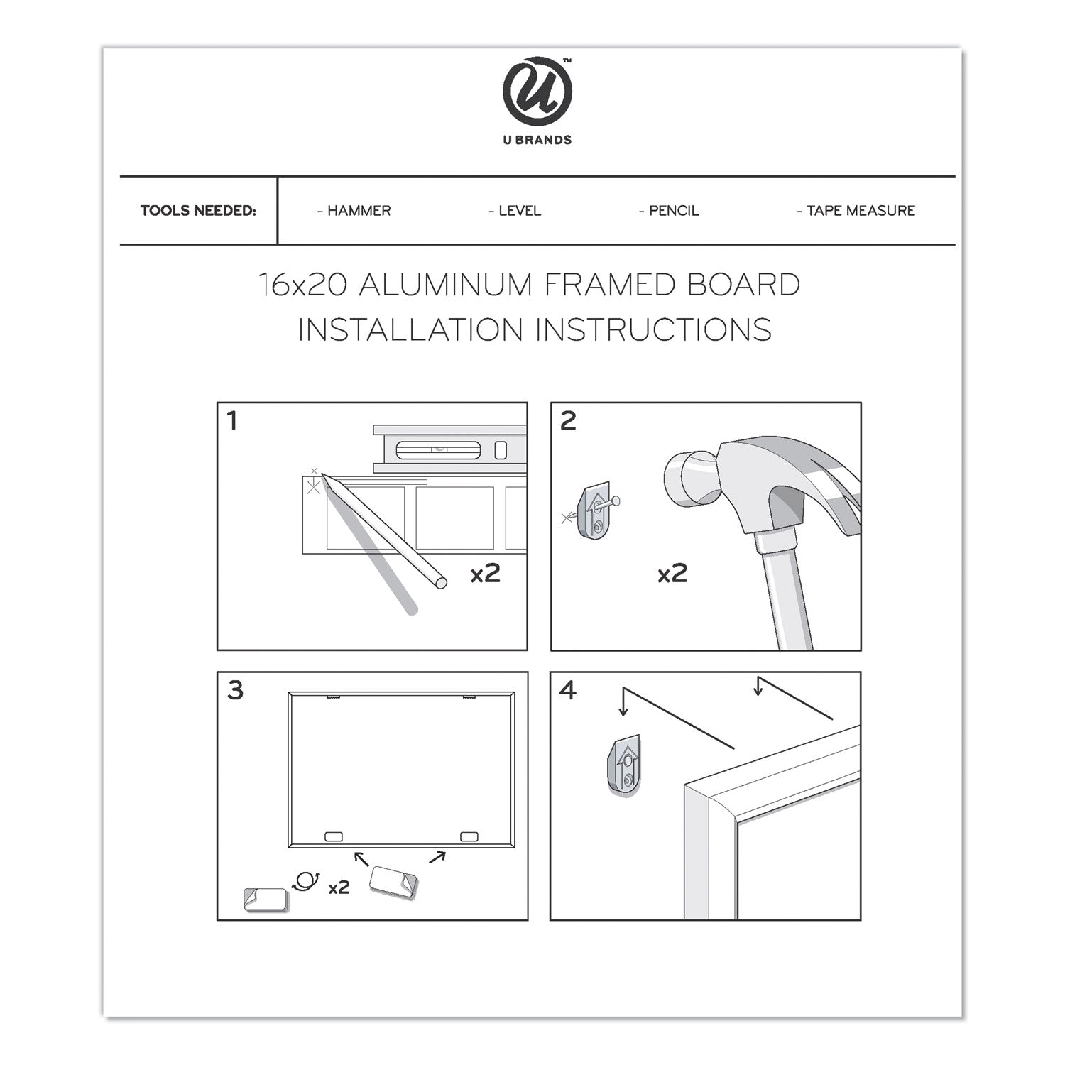 U Brands Magnetic Dry Erase Board, 20 x 16, White Surface, Silver Aluminum Frame (356U0001)