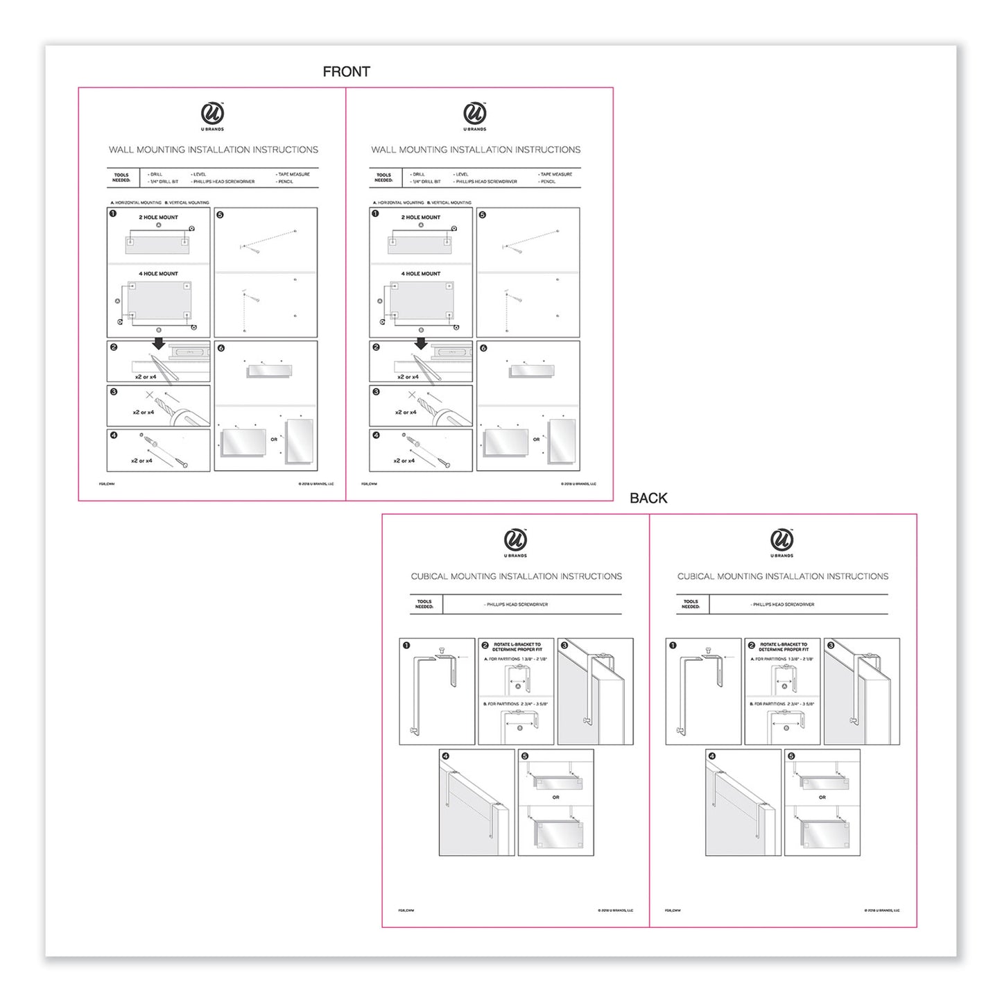 U Brands Cubicle Glass Dry Erase Board, 12 x 12, White Surface (3690U0001)