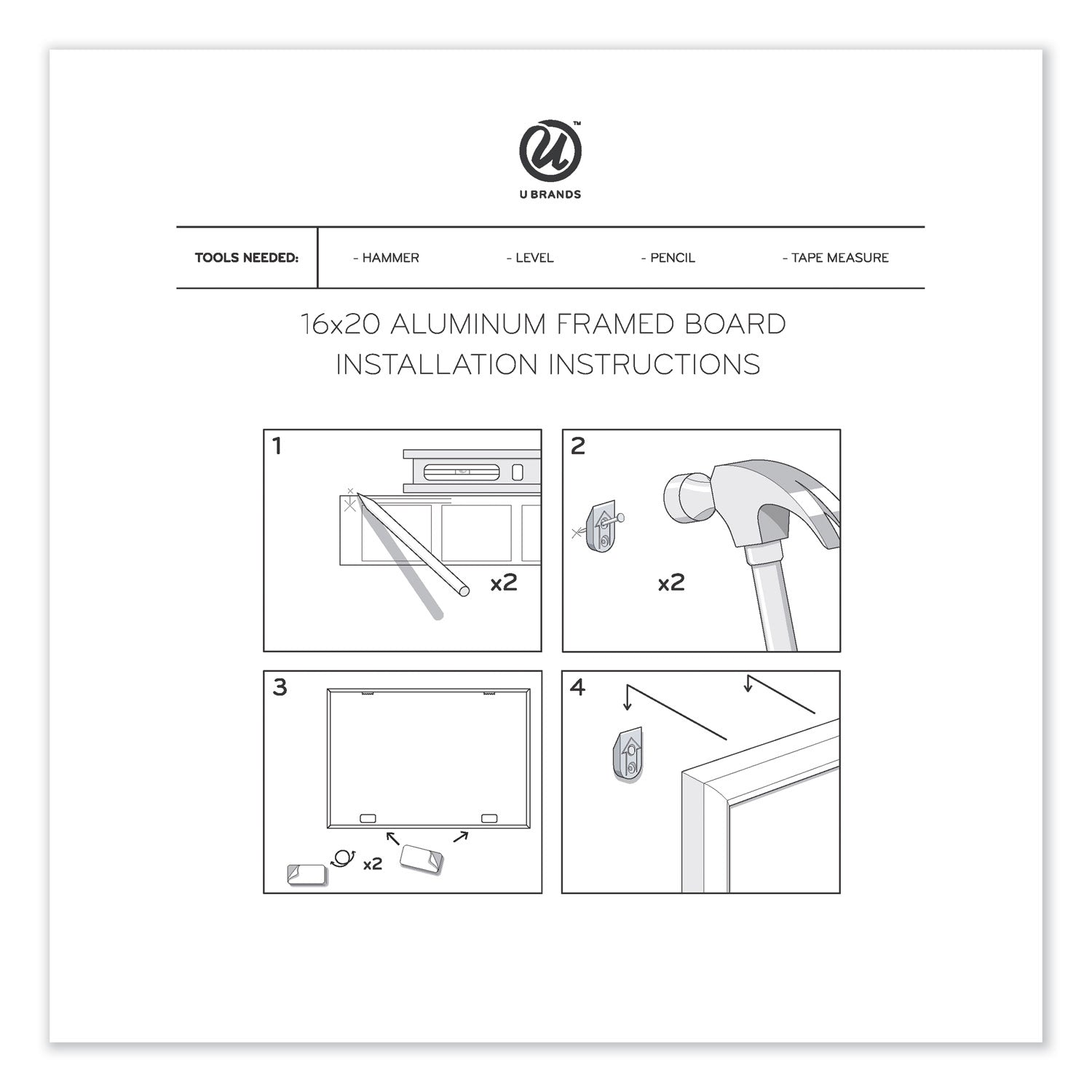 U Brands Magnetic Dry Erase Board, Undated One Month, 20 x 16, White Surface, Silver Aluminum Frame (361U0001)