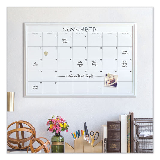 U Brands Magnetic Dry Erase Calendar with Decor Frame, One Month, 30 x 20, White Surface, White Wood Frame (2075U0001)