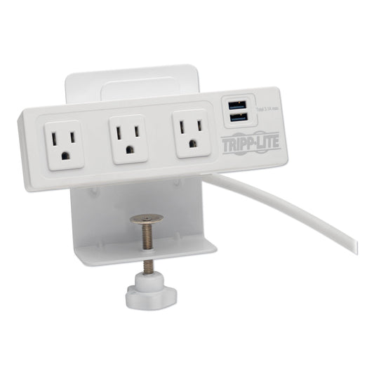 Tripp Lite Surge Protector, 3 AC Outlets/2 USB Ports, 10 ft Cord, 510 J, White (TLP310USBCW)