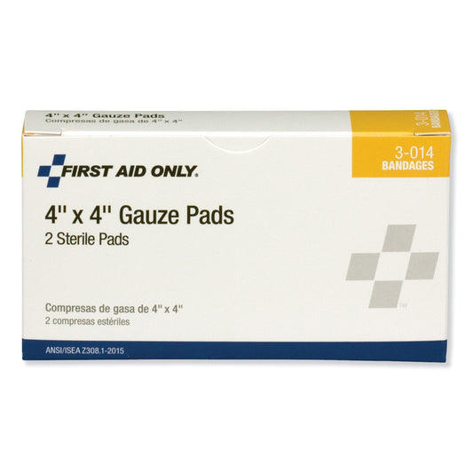 First Aid Only Gauze Pads, Sterile, 4 x 4, 2/Box (3014)