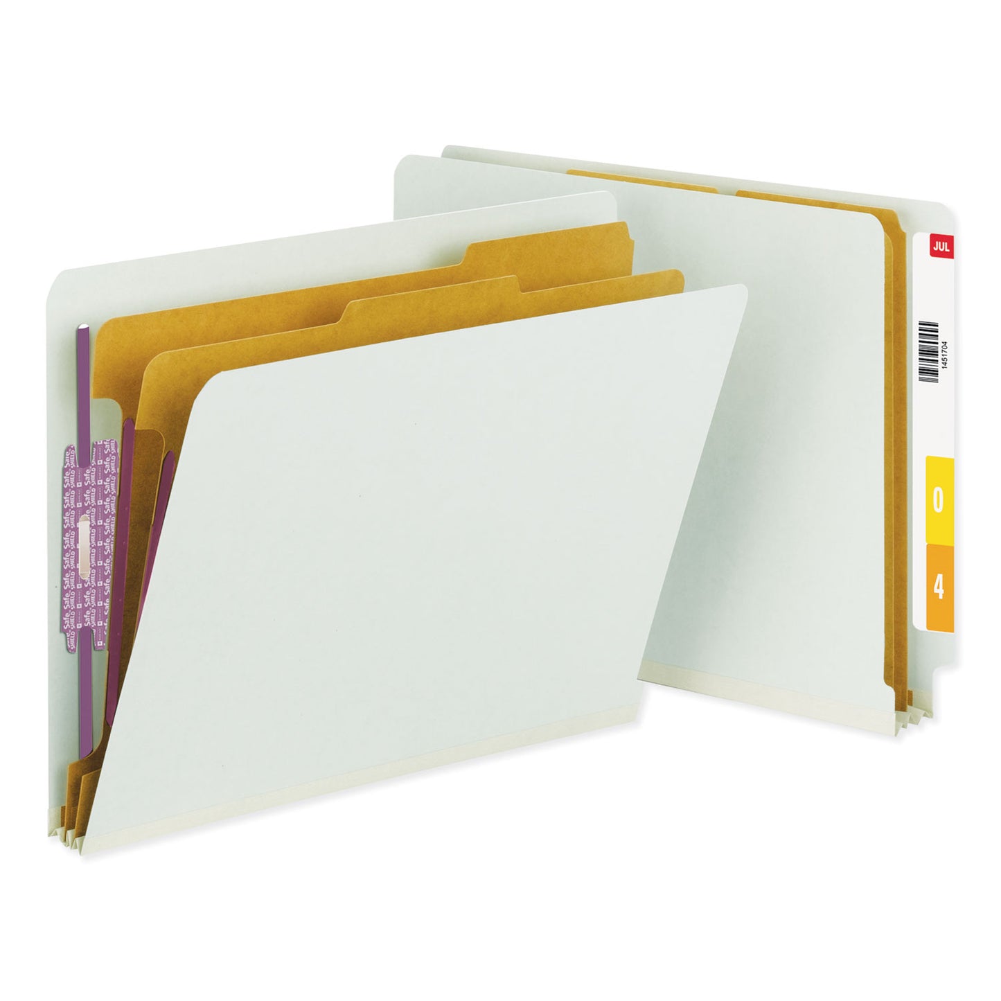 Smead End Tab Pressboard Classification Folders, Six SafeSHIELD Fasteners, 2" Expansion, 2 Dividers, Letter Size, Gray-Green, 10/BX (26810)