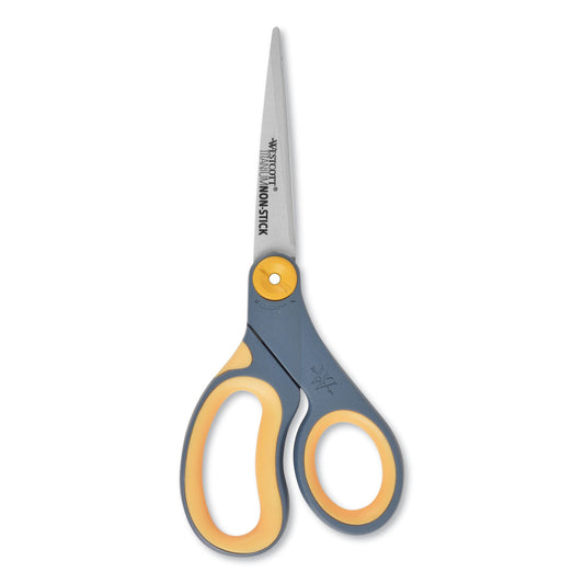 Westcott Non-Stick Titanium Bonded Scissors, 8" Long, 3.25" Cut Length, Straight Gray/Yellow Handle (14849)