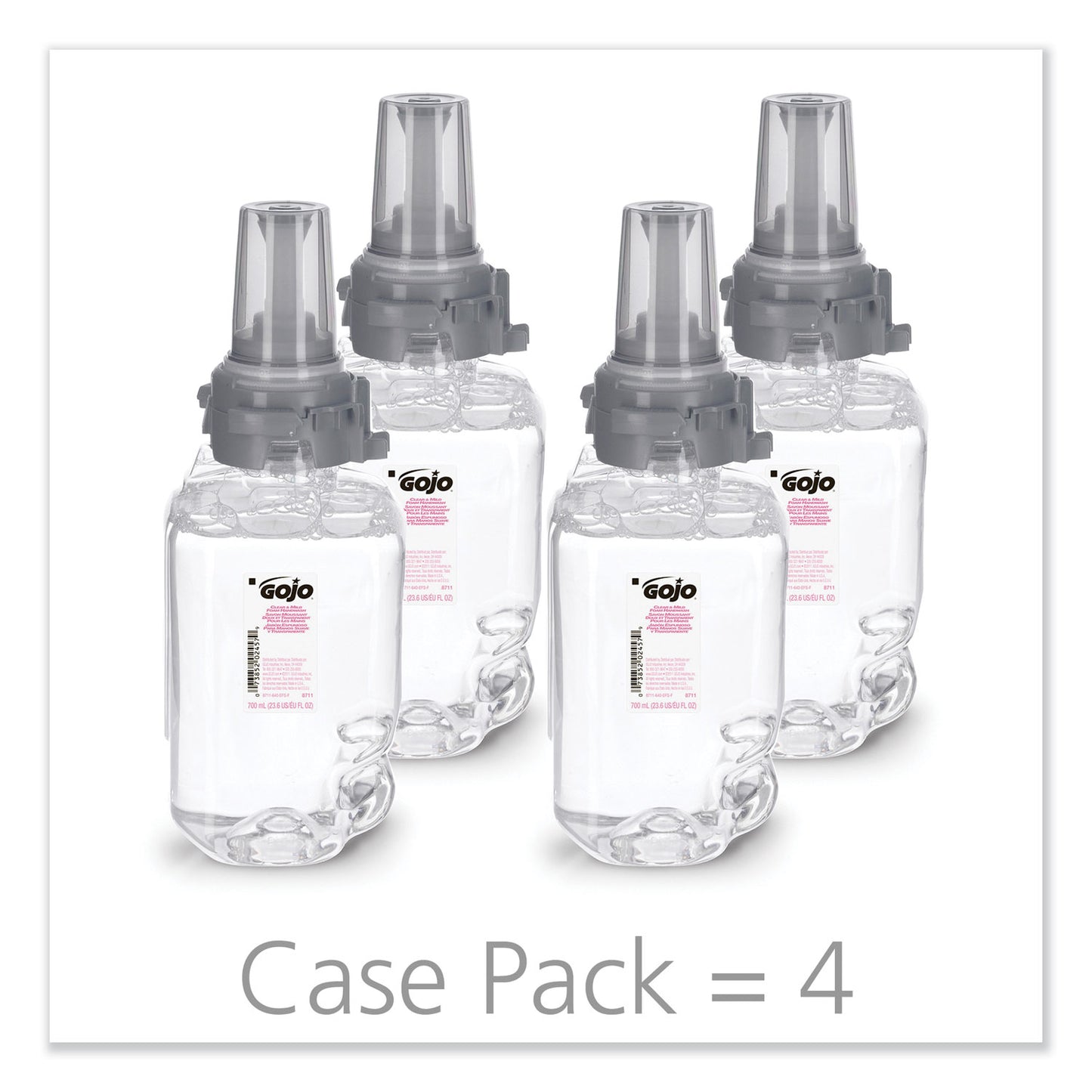 GOJO Clear and Mild Foam Handwash Refill, For ADX-7 Dispenser, Fragrance-Free, 700 mL, 4/Carton (871104)