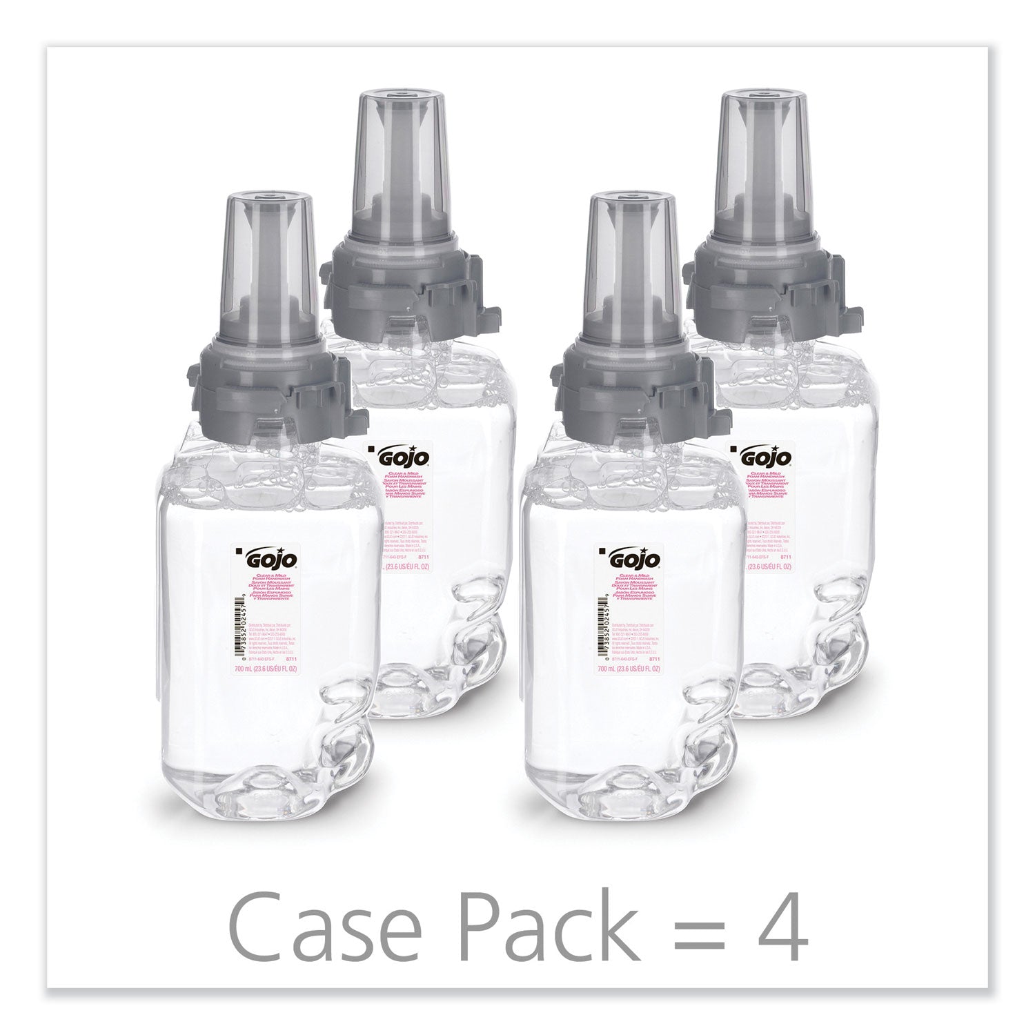 GOJO Clear and Mild Foam Handwash Refill, For ADX-7 Dispenser, Fragrance-Free, 700 mL, 4/Carton (871104)