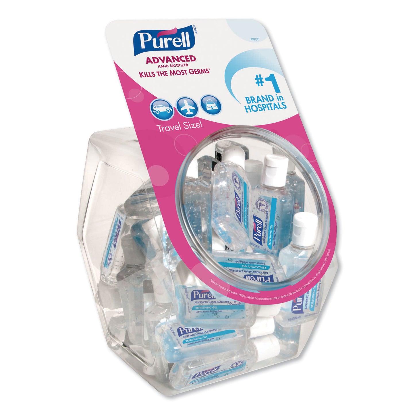 PURELL Advanced Hand Sanitizer Refreshing Gel, 1 oz Flip-Cap Bottle with Display Bowl, Clean Scent, 36/Bowl (390136BWL)