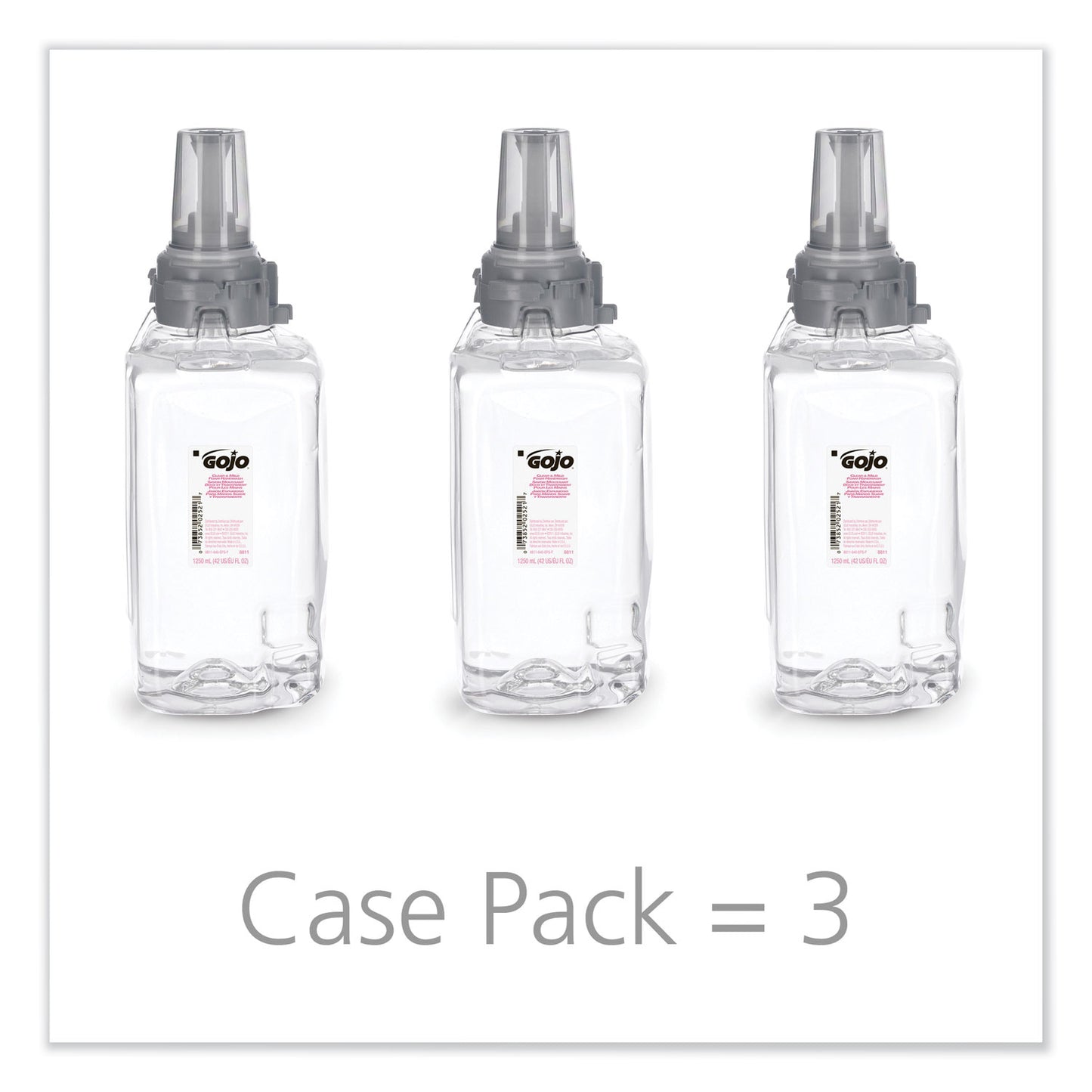 GOJO Clear and Mild Foam Handwash Refill, For ADX-12 Dispenser, Fragrance-Free, 1,250 mL, 3/Carton (881103)