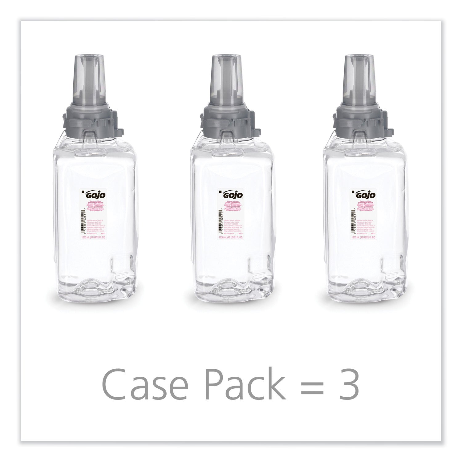 GOJO Clear and Mild Foam Handwash Refill, For ADX-12 Dispenser, Fragrance-Free, 1,250 mL, 3/Carton (881103)