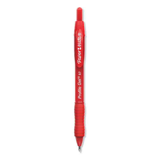 Paper Mate Profile Gel Pen, Retractable, Medium 0.7 mm, Red Ink, Translucent Red Barrel, Dozen (2095463)