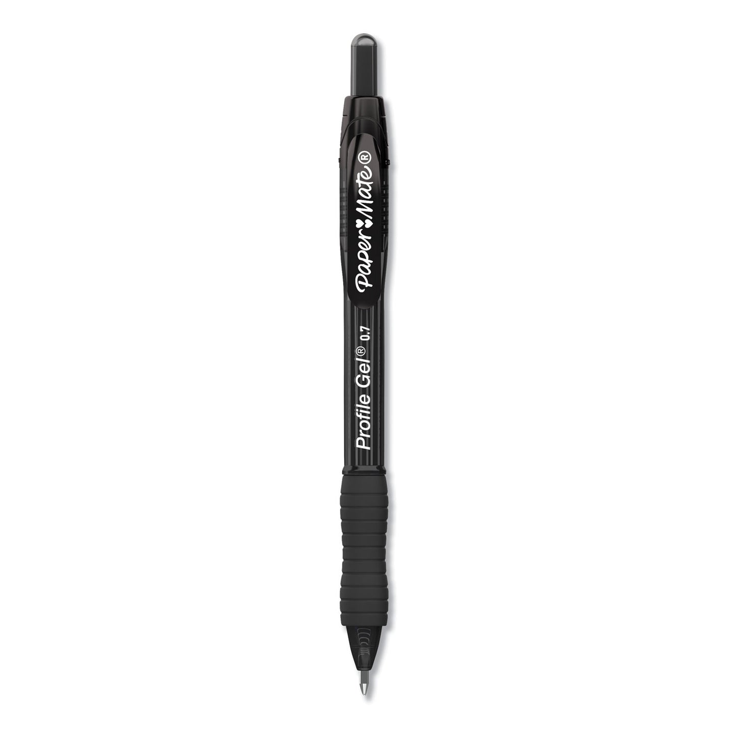 Paper Mate Profile Gel Pen, Retractable, Medium 0.7 mm, Black Ink, Translucent Black Barrel, Dozen (2095476)