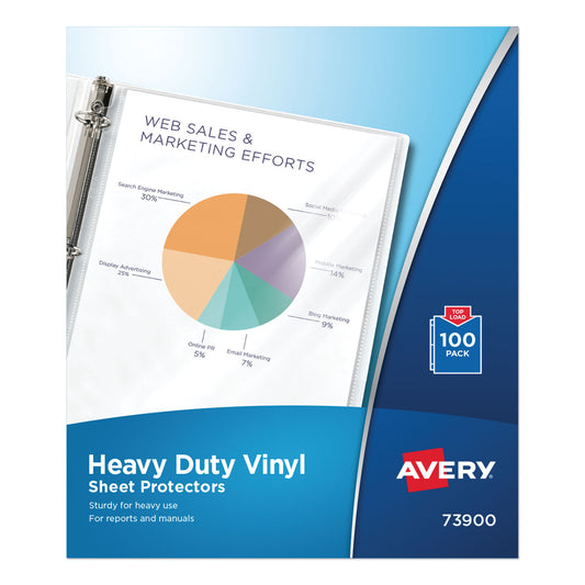 Avery Top-Load Vinyl Sheet Protectors, Heavy Gauge, Letter, Clear, 100/Box (73900)