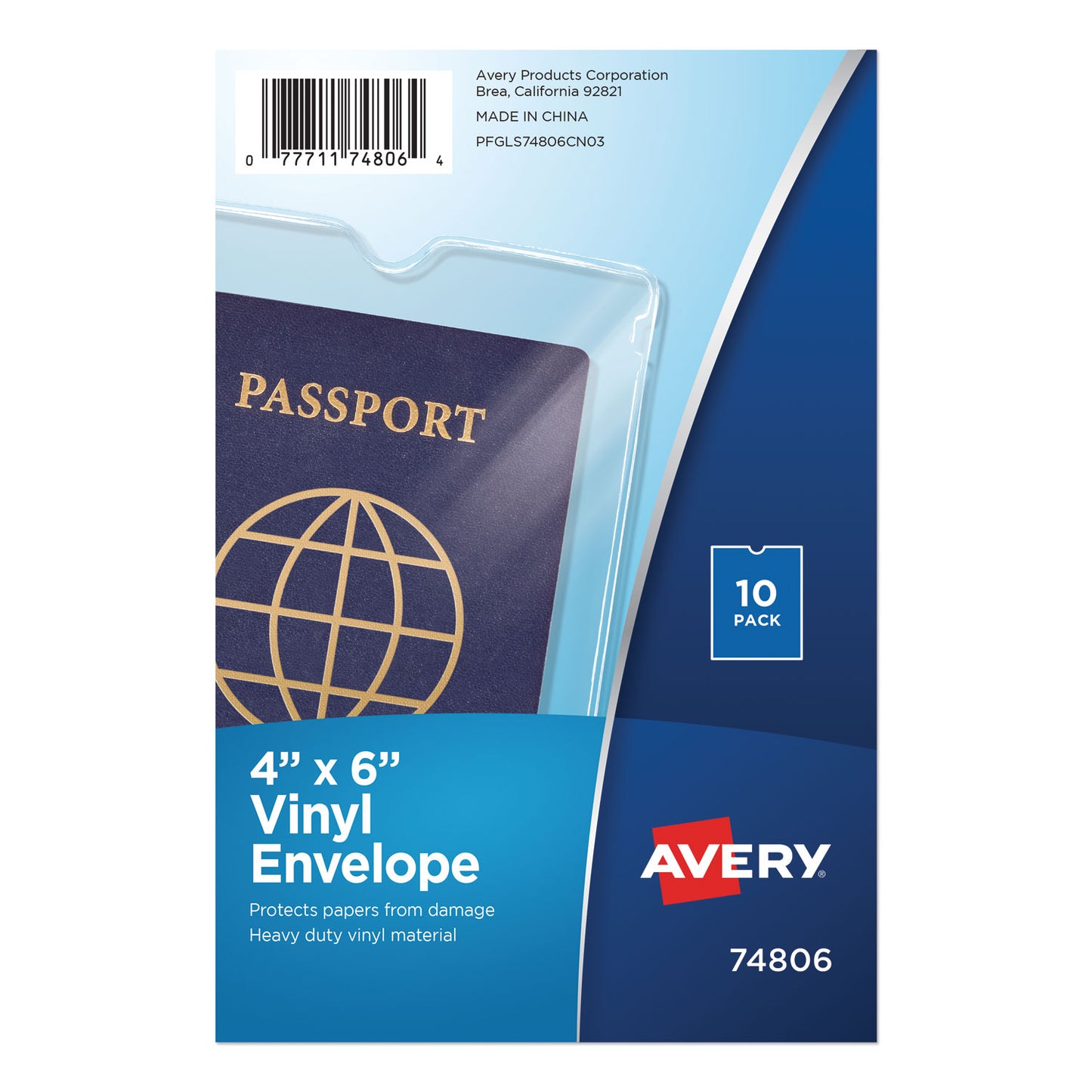 Avery Top-Load Clear Vinyl Envelopes w/Thumb Notch, 4 x 6, Clear, 10/Pack (74806)