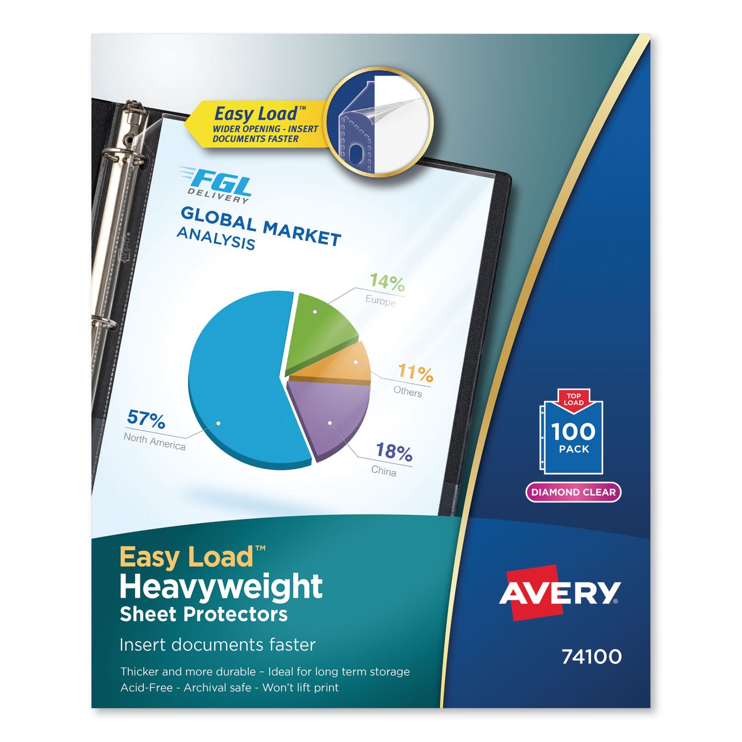 Avery Top-Load Poly Sheet Protectors, Heavy Gauge, Letter, Diamond Clear, 100/Box (74100)