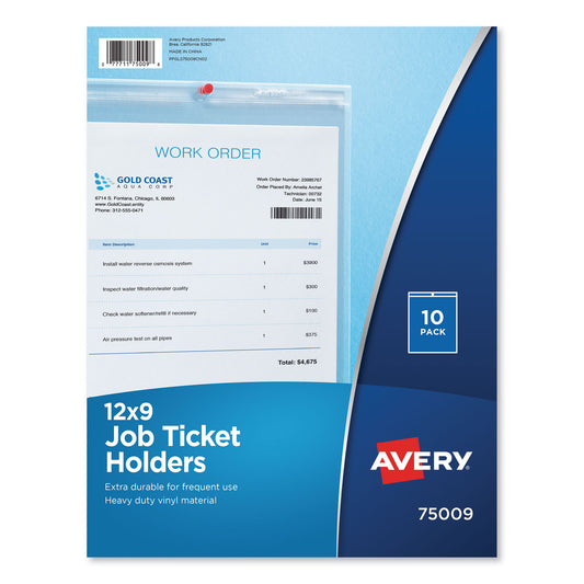 Avery Job Ticket Holders, Heavy Gauge Vinyl, 9 x 12, Clear, 10/Pack (75009)