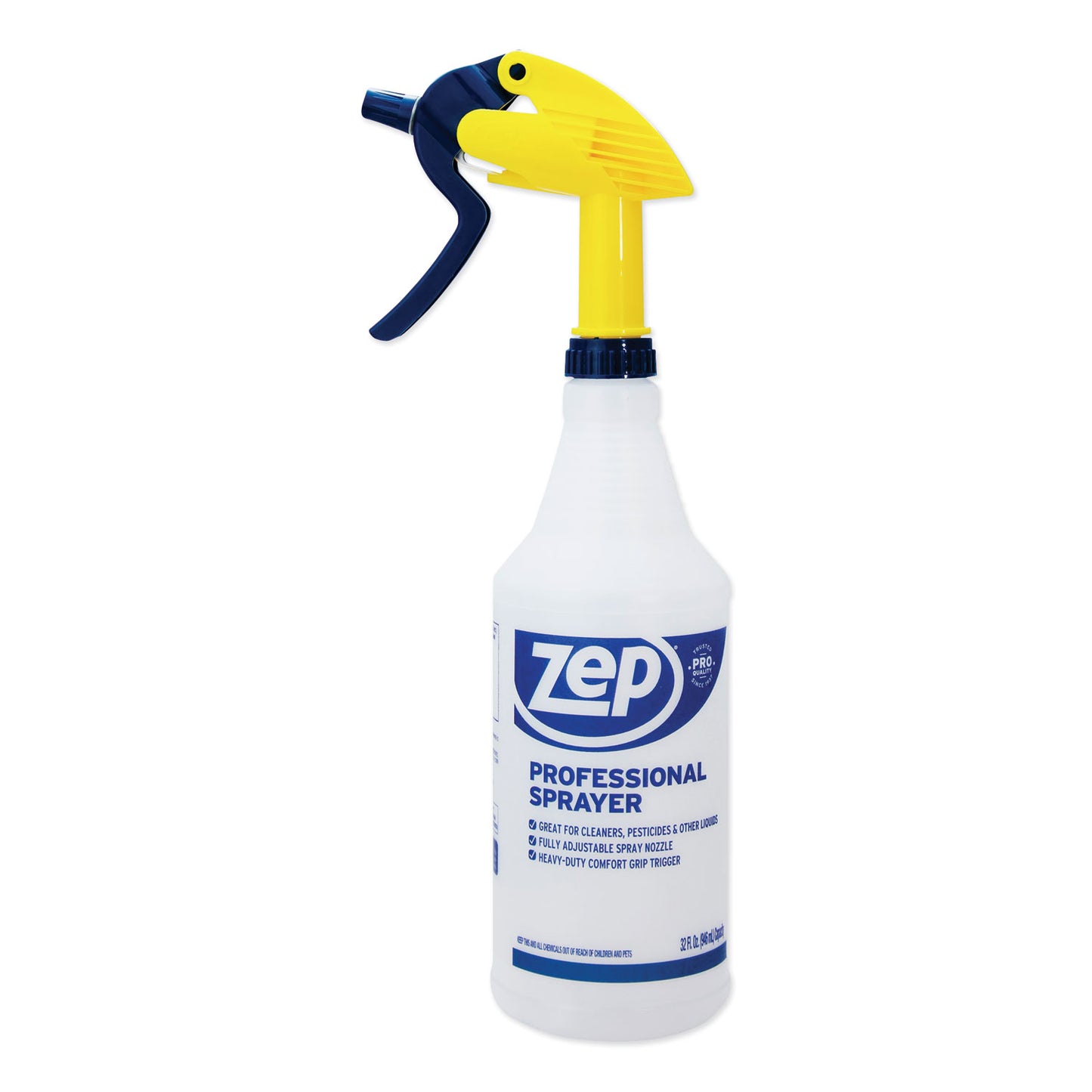 Zep Commercial Professional Spray Bottle with Trigger Sprayer, 32 oz, Clear (HDPRO36EA)