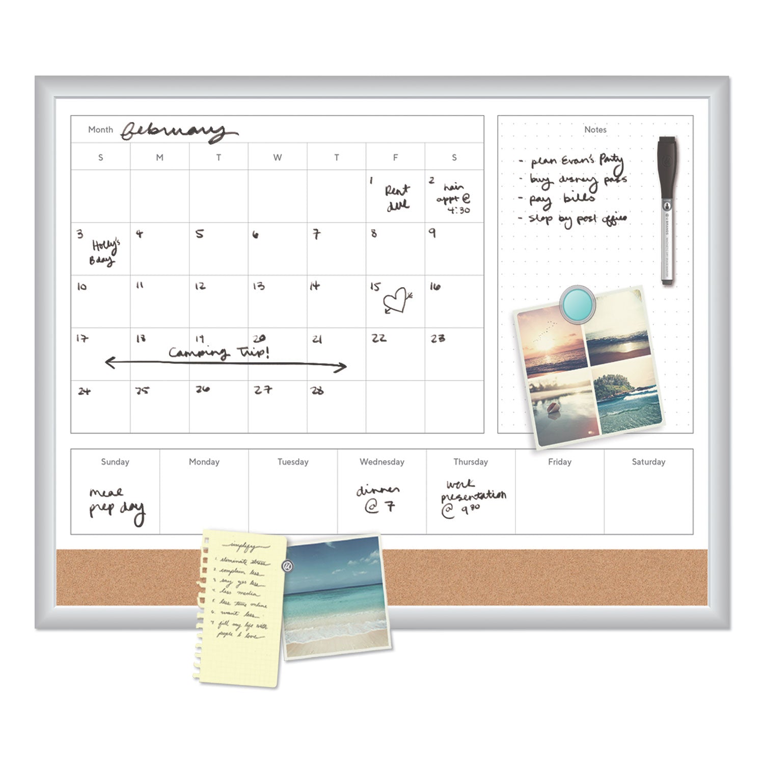 U Brands 4N1 Magnetic Dry Erase Combo Board, 23 x 17, Tan/White Surface, Silver Aluminum Frame (3890U0001)