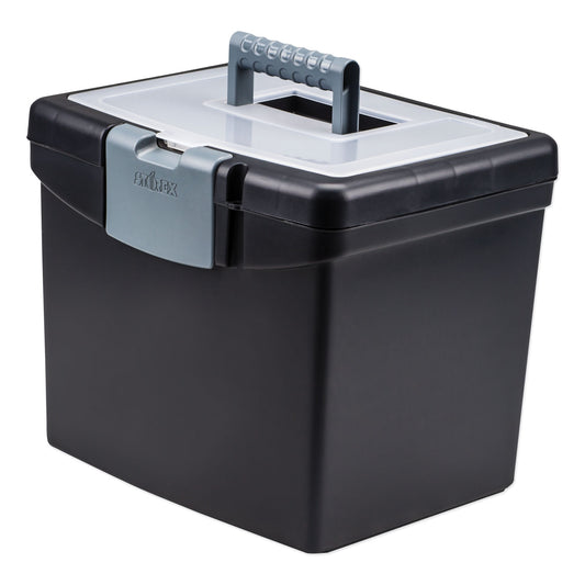 Storex Portable File Box with Large Organizer Lid, Letter Files, 13.25" x 10.88" x 11", Black (61504U01C)