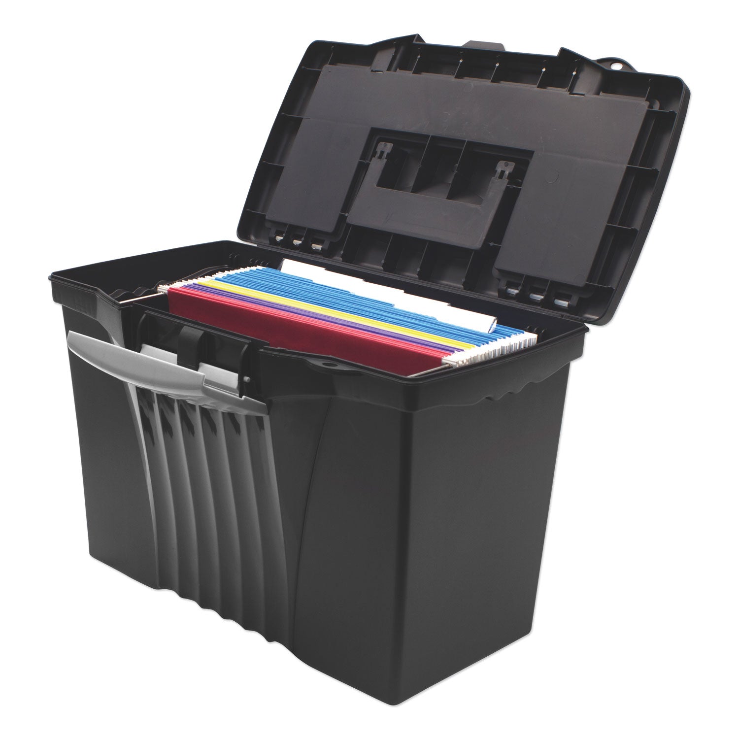 Storex Portable Letter/Legal Filebox with Organizer Lid, Letter/Legal Files, 14.5" x 10.5" x 12", Black (61510U01C)