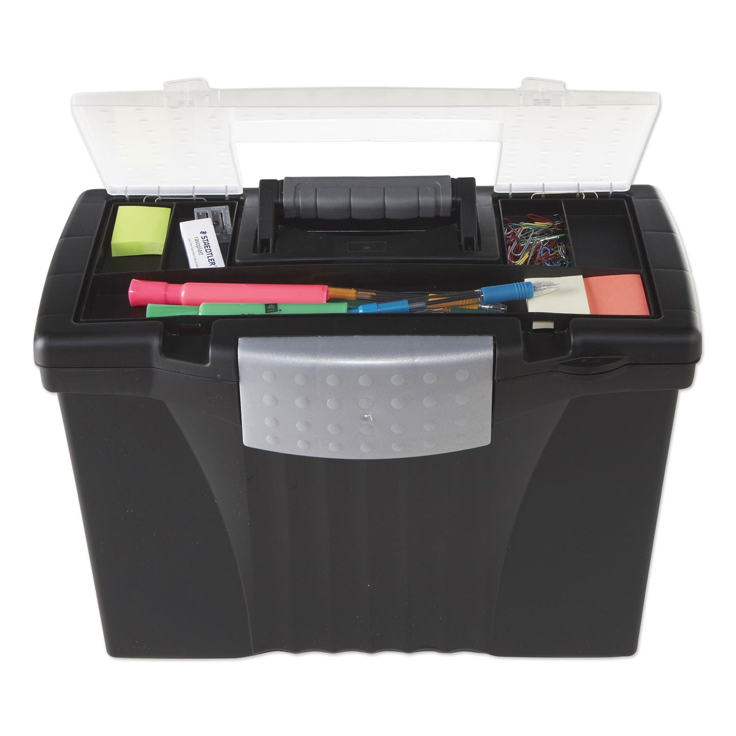 Storex Portable Letter/Legal Filebox with Organizer Lid, Letter/Legal Files, 14.5" x 10.5" x 12", Black (61510U01C)