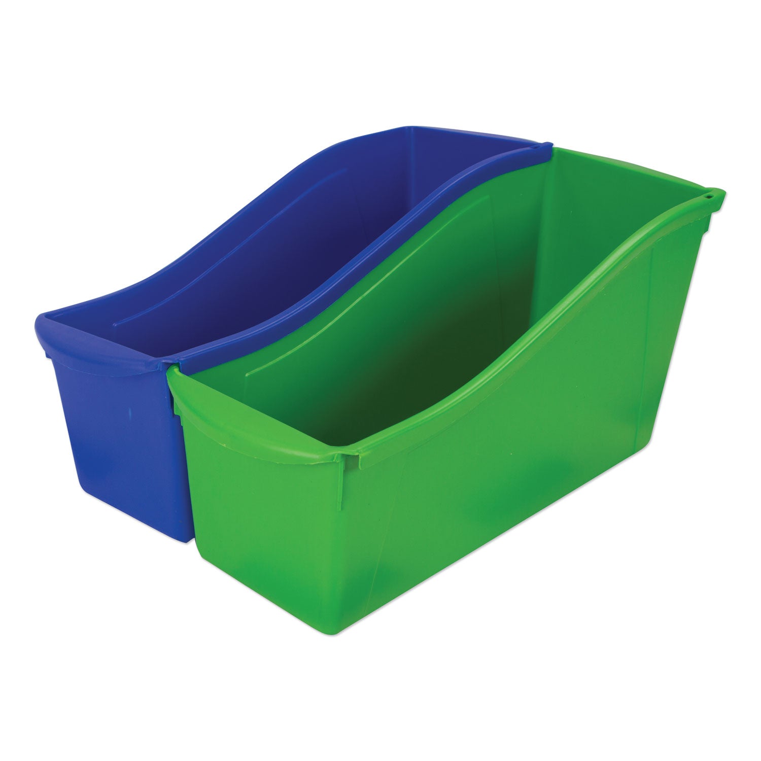 Storex Interlocking Book Bins with Clear Label Pouches, 4.75" x 12.63" x 7", Assorted Colors, 5/Pack (70105U06C)