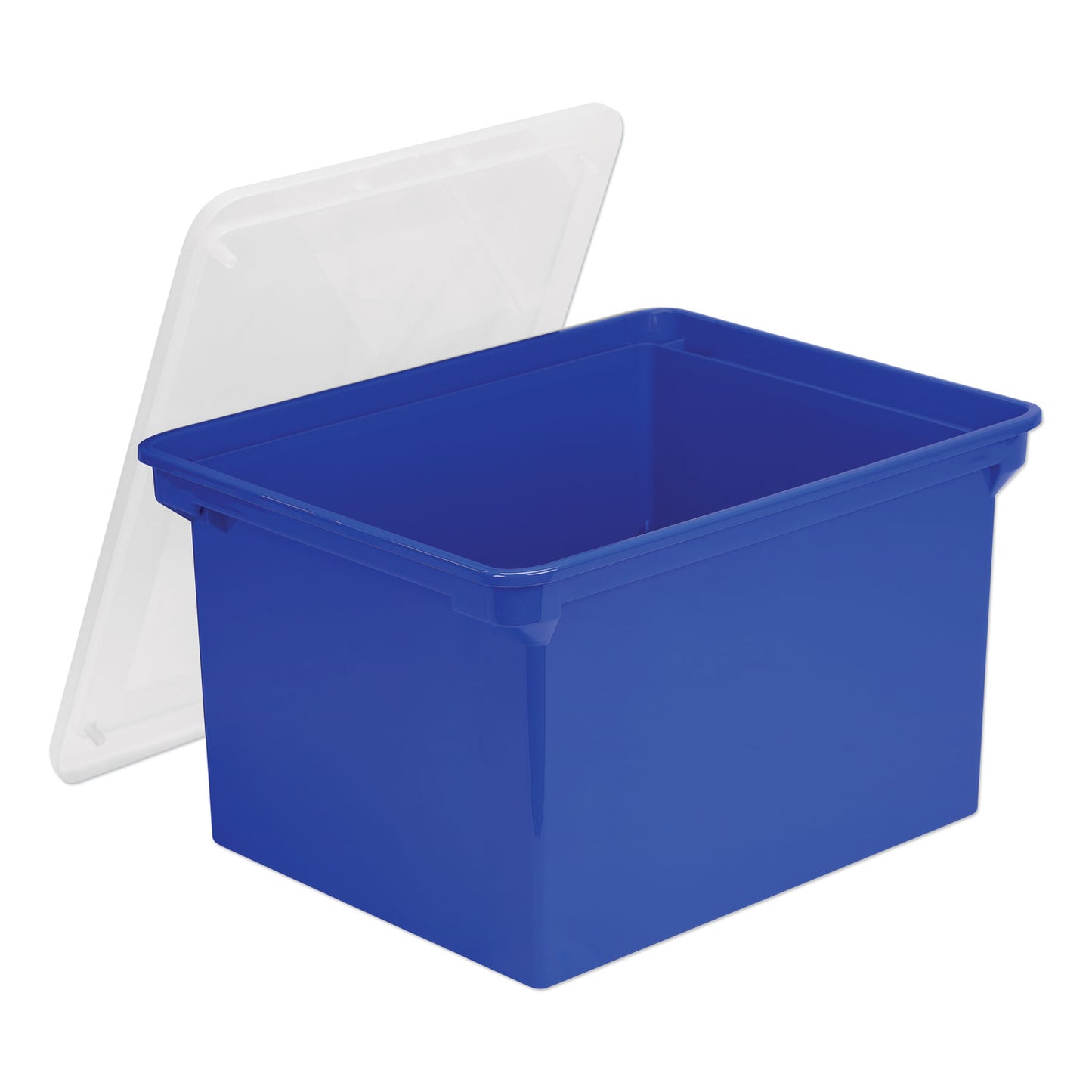 Storex Plastic File Tote, Letter/Legal Files, 18.5" x 14.25" x 10.88", Blue/Clear (61554U01C)