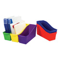 Storex Interlocking Book Bins with Clear Label Pouches, 4.75" x 12.63" x 7", Assorted Colors, 5/Pack (70105U06C)