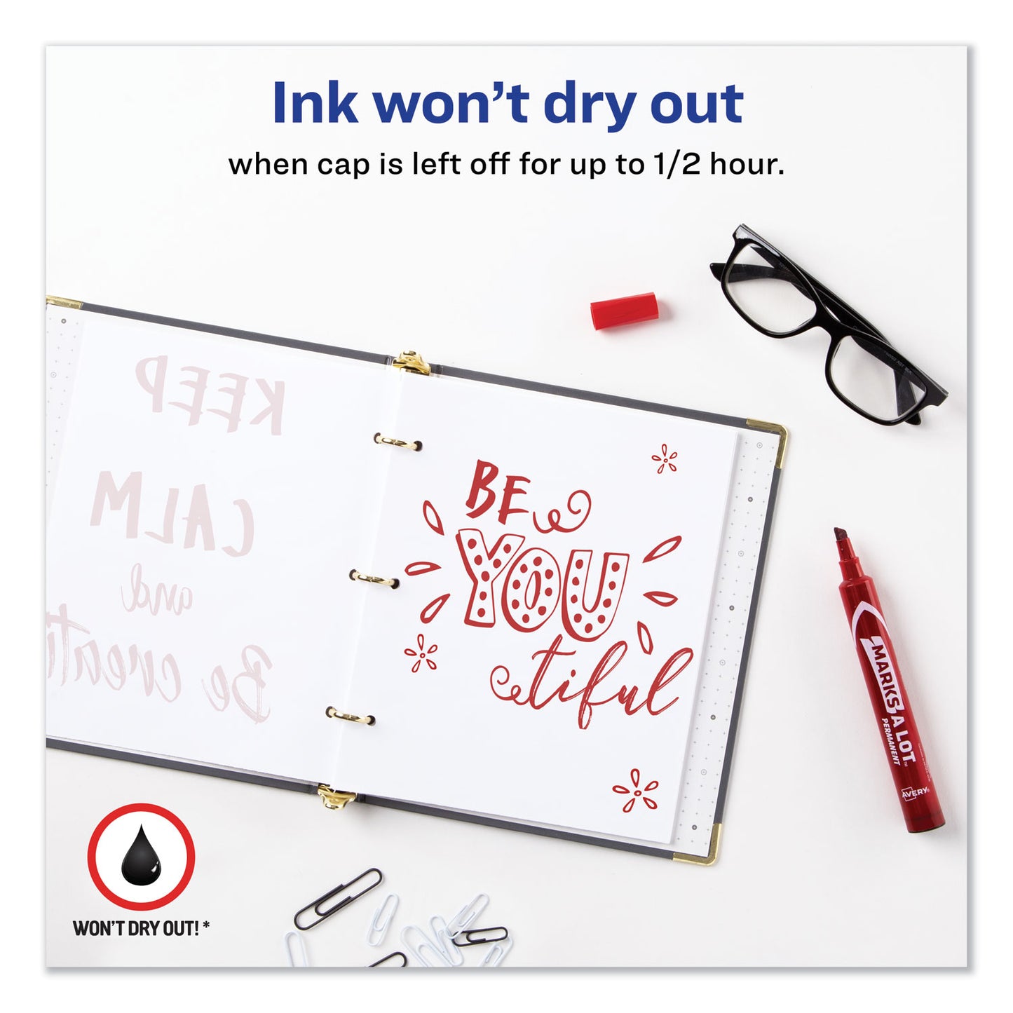 Avery MARKS A LOT Large Desk-Style Permanent Marker, Broad Chisel Tip, Red, Dozen (8887) (08887)