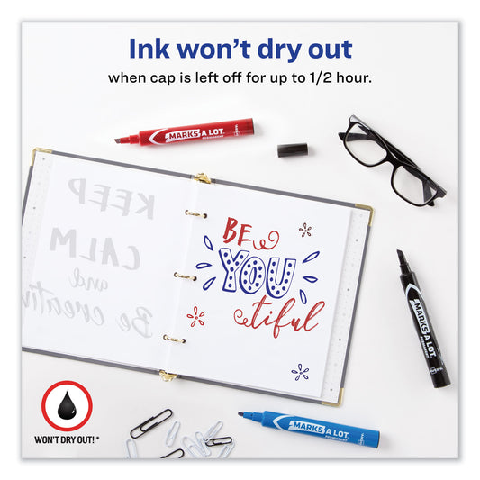 Avery MARKS A LOT Regular Desk-Style Permanent Marker, Broad Chisel Tip, Assorted Colors, 4/Set (7905) (07905)