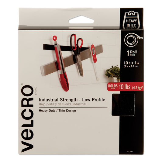 Velcro Low-Profile Industrial-Strength Heavy-Duty Fasteners, 1" x 10 ft, Black (91100)