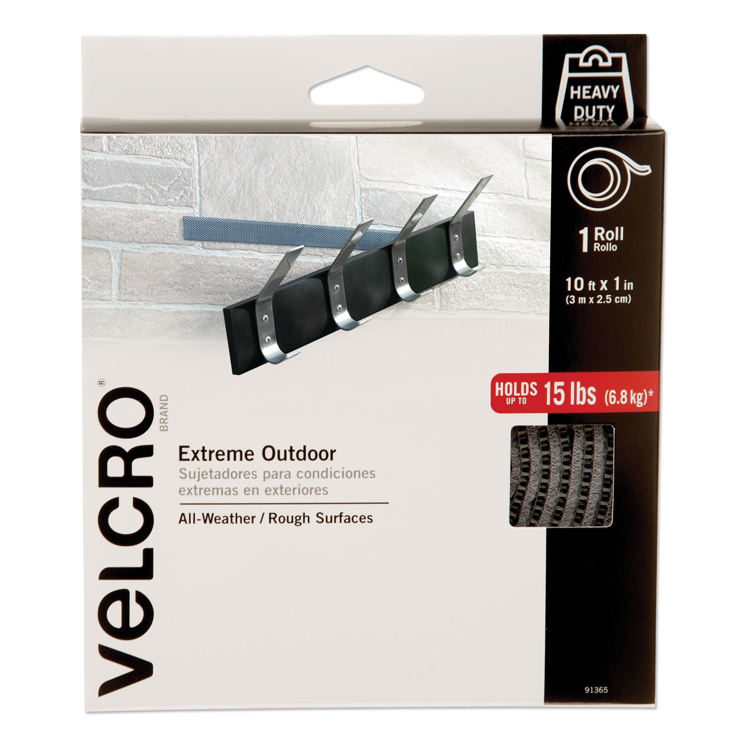 Velcro Heavy-Duty Fasteners, Extreme Outdoor Performance, 1" x 10 ft, Titanium (91365)