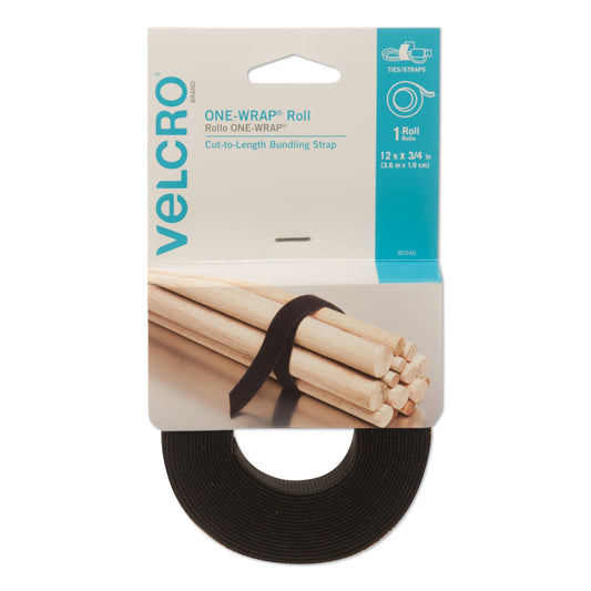 Velcro ONE-WRAP Pre-Cut Standard Ties, 0.75" x 12", Black (90340)