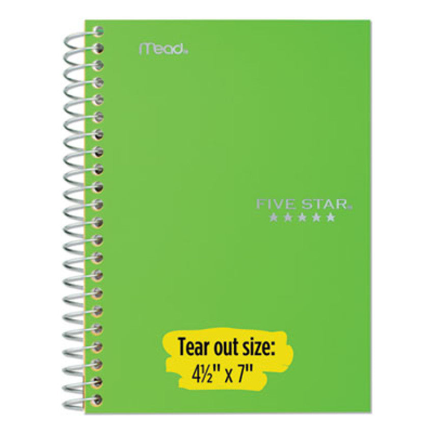 Five Star Wirebound Notebook with Two Pockets, 1-Subject, Medium/College Rule, Green Cover, (100) 11 x 8.5 Sheets (72055)