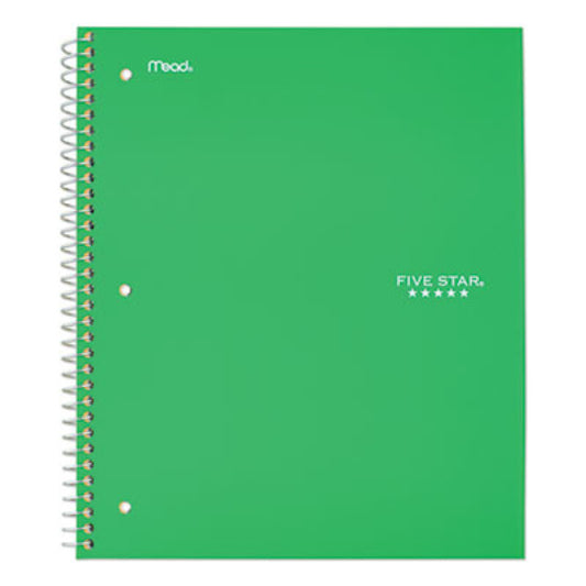 Five Star Wirebound Notebook with Two Pockets, 1-Subject, Medium/College Rule, Green Cover, (100) 11 x 8.5 Sheets (72055)