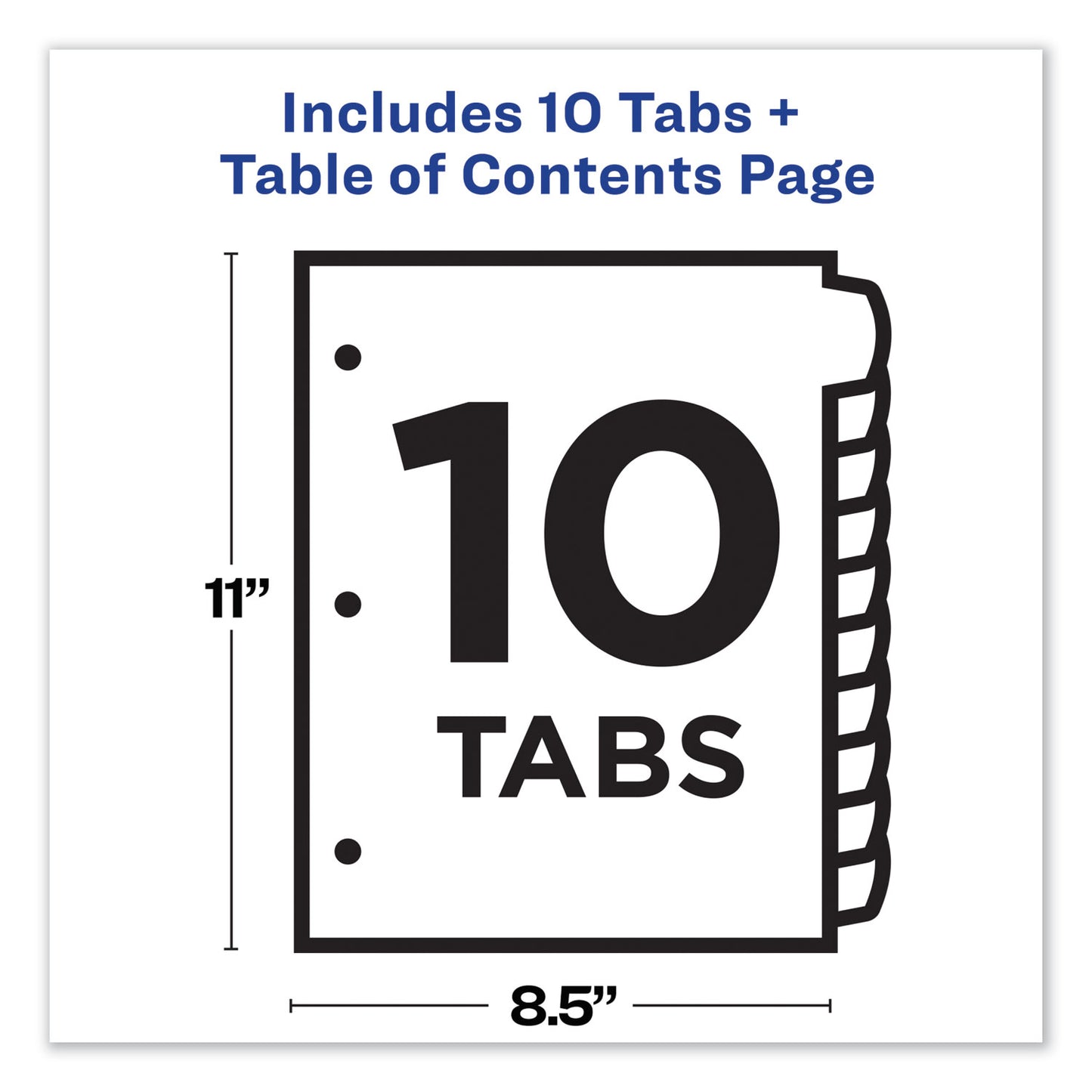 Avery Customizable TOC Ready Index Multicolor Tab Dividers, 10-Tab, 1 to 10, 11 x 8.5, White, Traditional Color Tabs, 1 Set (11135)